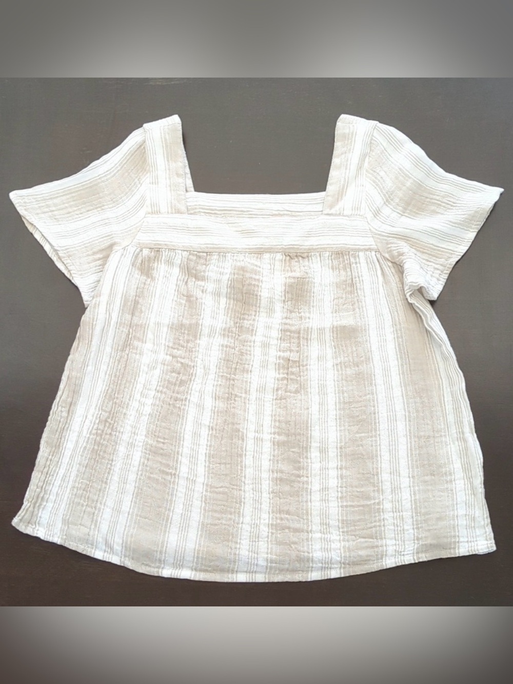 beachlunchlounge White Striped Square-Neck Cotton Top